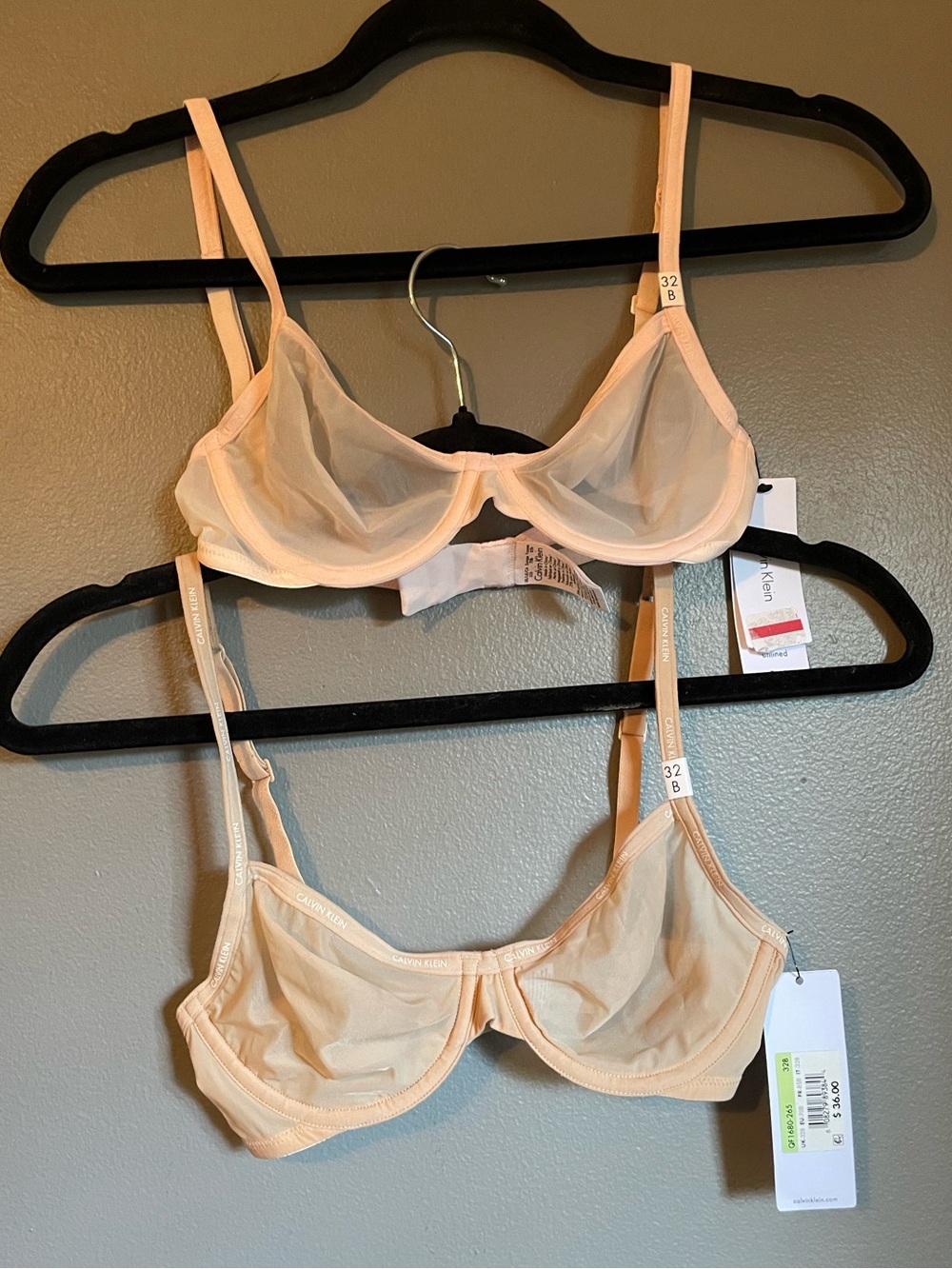 Lot of 2 NWT Calvin Klein Sz 32B Women’s Nude Pink Logo Unlined Demi Bra Ret $72